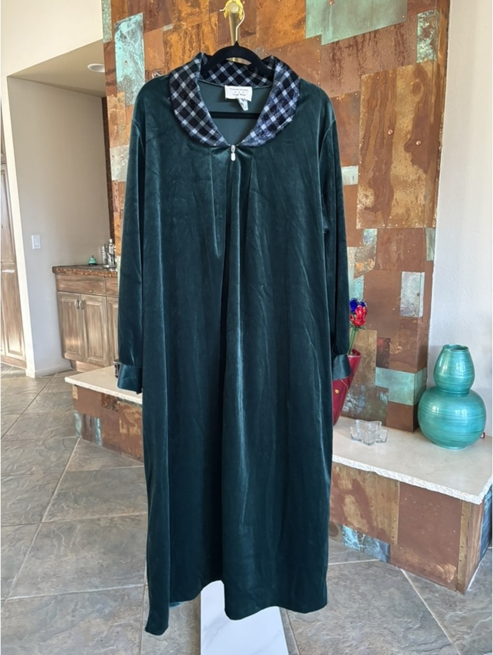 Amanda Stewart Cozy Wear Green Velour Zip Maxi Robe XL